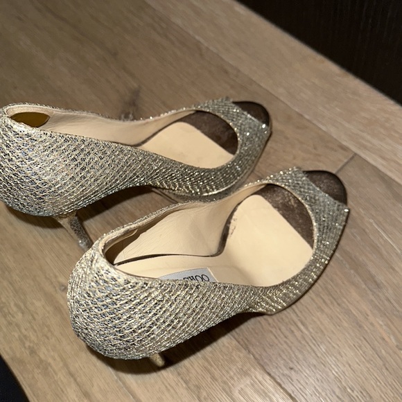 EUC Jimmy Choo sparkly platform peep toe heals - Picture 16 of 17